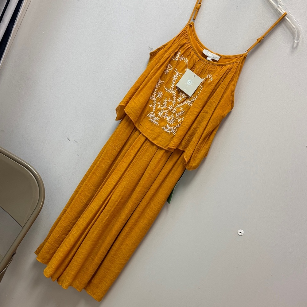 Women’s Mustard Embroidered Cold-Shoulder Jumpsuit